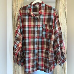 easel Plaid Button-Down Shirt in Brown, Red and Blue